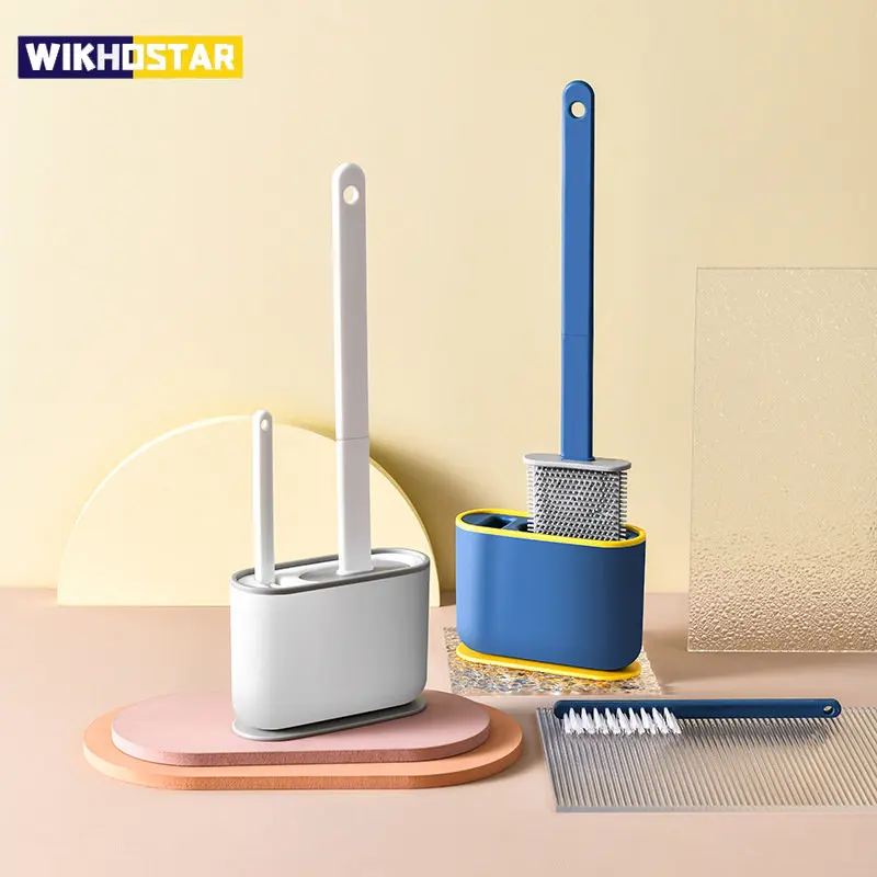 WIKHOSTAR 베이스 실리콘 화장실 브러시 홀더, 누수 방지, 화장실 청소 브러시, 욕실 액세서리, 2 in 1