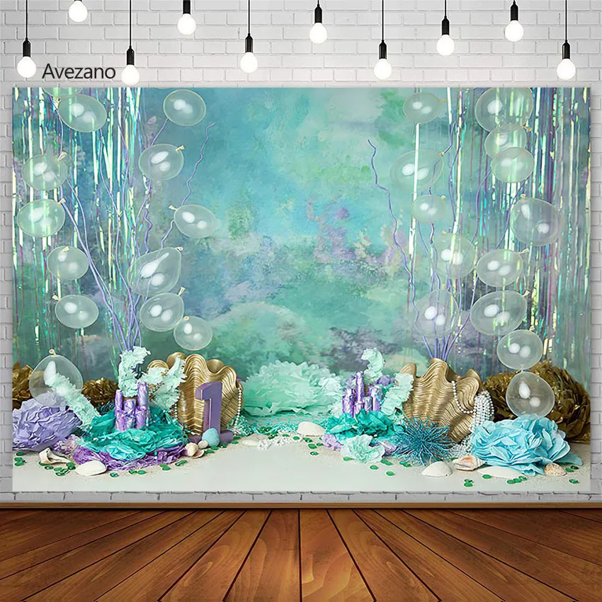 

Avezano Photography Background Under The Sea Shell Mermaid Balloon Newborn 1st Birthday Portrait Decor Backdrops Photo Studio