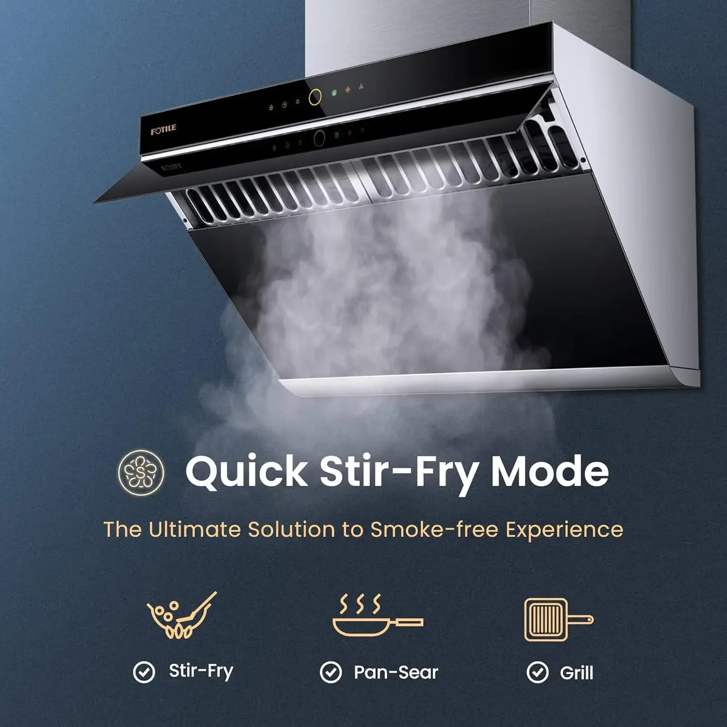 JQG7505 30” UnderCabinet or WallMount Range Hood Dual DCMotor Slant Vent Design Hands Free On and Off ouchscreen wit 4