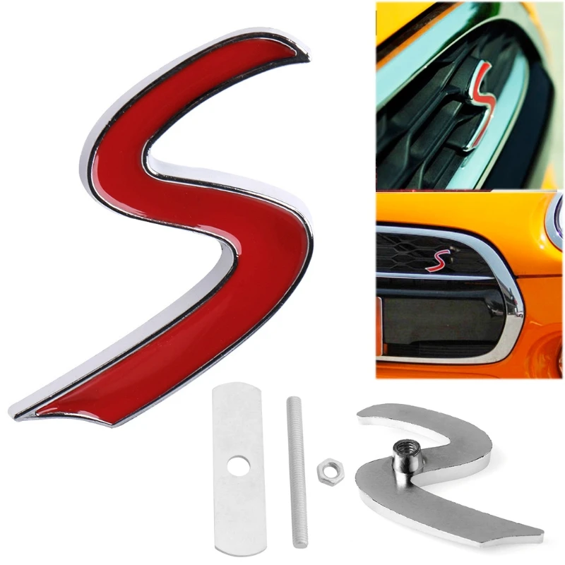  S Lettering Emblem Badge Front Grille Grill Chrome w/Mount for Mini  Cooper R50 R53 R55 R56 R57 R59 F56 F55 (Red Silver) : Automotive