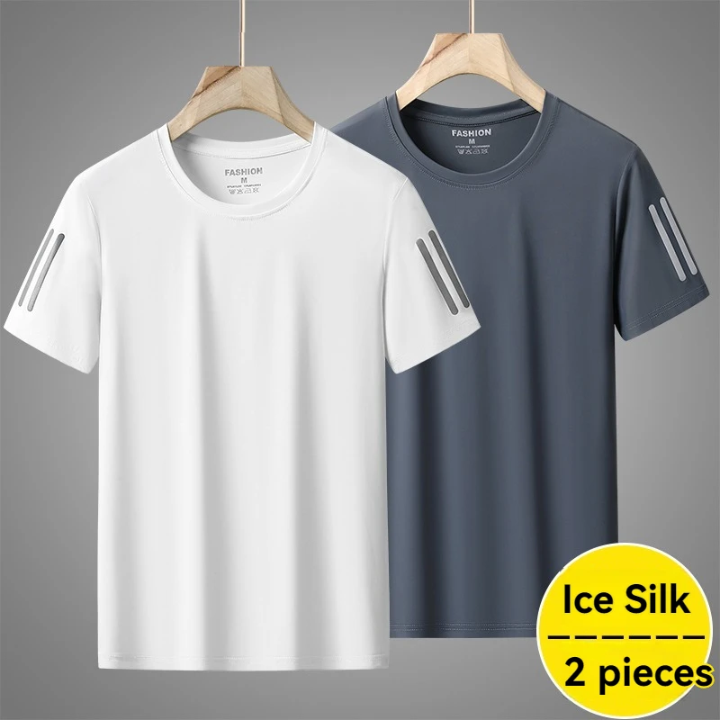 High Quality Ice Silk Thin Men's Casual Breathable Short Sleeved T-shirt Summer Sweat Absorbing Quick Drying Sports Running Top 3