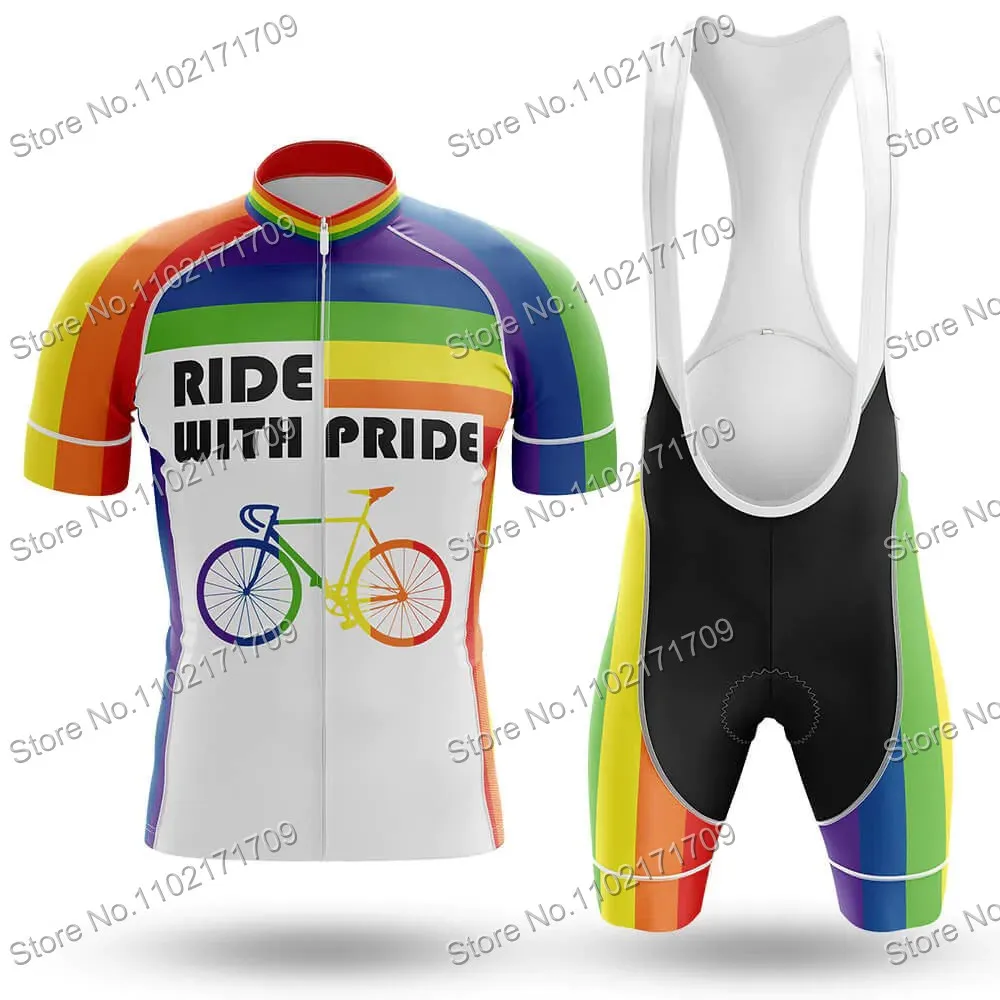 Retro Cycling Jersey Set Unisex Rainbow Stripes Bicycle Clothing