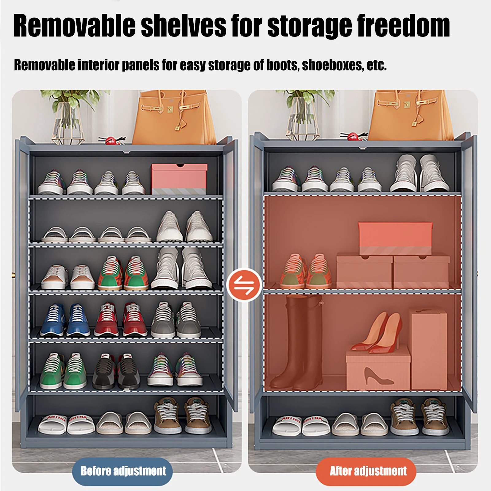 Shoe Storage Stand 8-Tier 3-Door Cabinet Freestanding Organizer Shoe Rack Dustproof Shelf 4