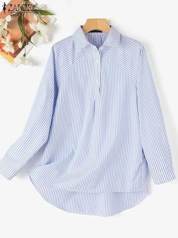 

ZANZEA Women Fashion Striped Shirt Spring Lapel Neck Long Sleeve Blouse Casual Work Tops Female Buttons Up Blusas Tunic Oversize