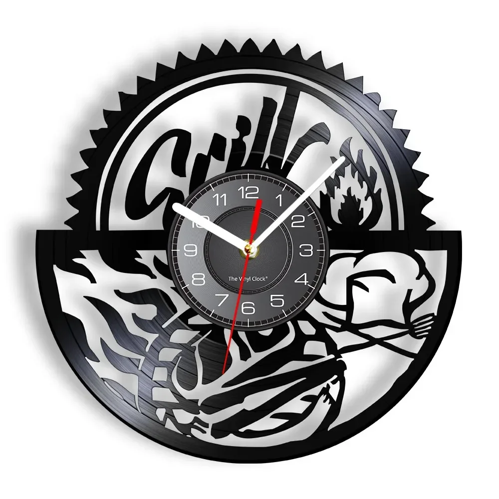 

Gril Barbecue Art Wall Clock Family Reunion BBQ Party Wall Decor Vintage Vinyl Record Wall Clock Foodie Housewarming Gift
