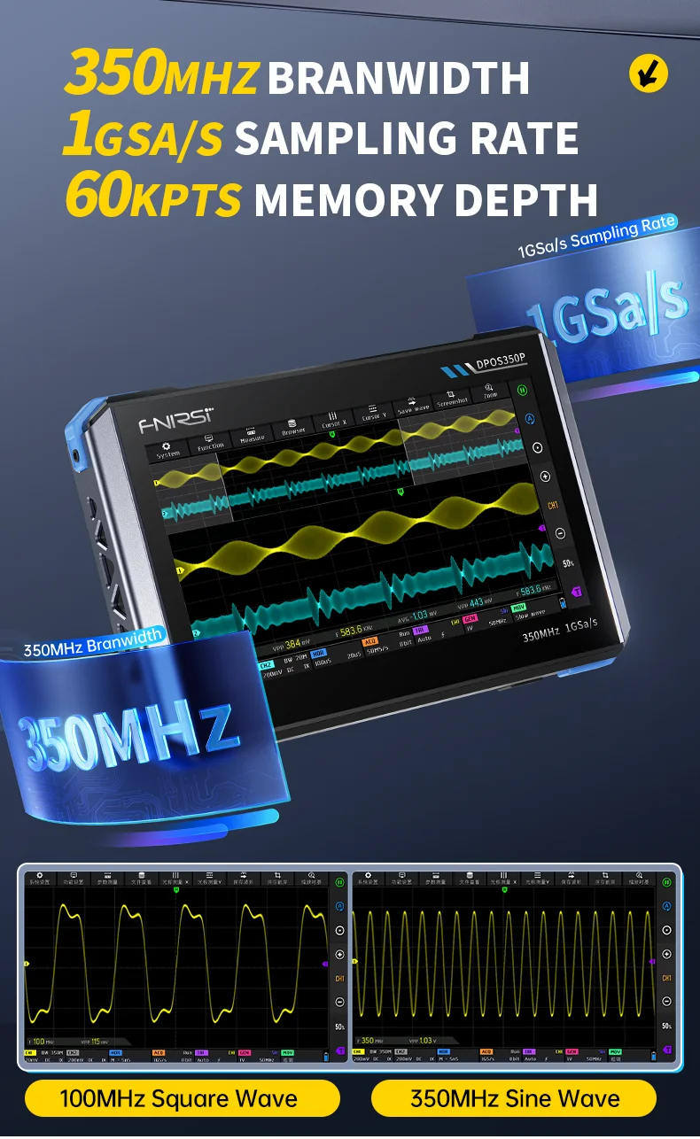DPOS350P Digital Storage Oscilloscope: 350MHz Bandwidth, 12.1-Inch High-Definiti