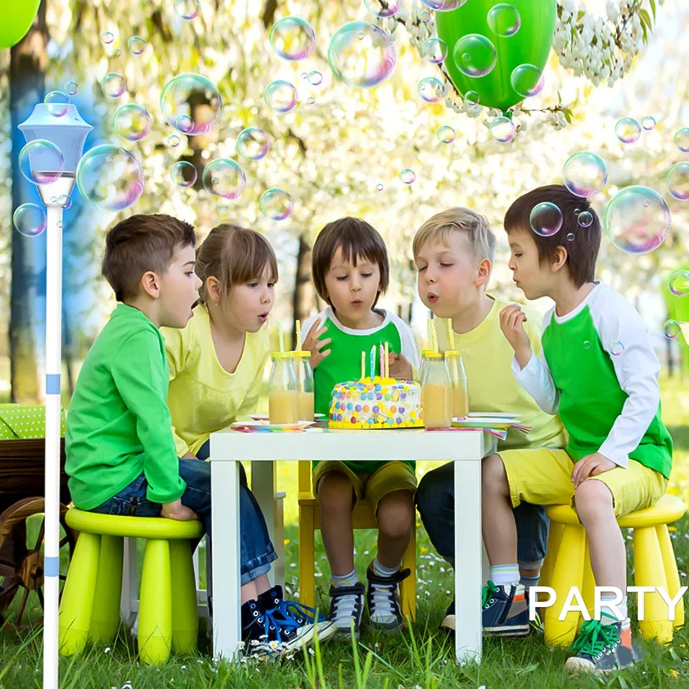 버블 머신 자동 충전식 스탠딩 버블 머신 야외 버블 메이커 조명 포함 무유출 버블 블로워 머신