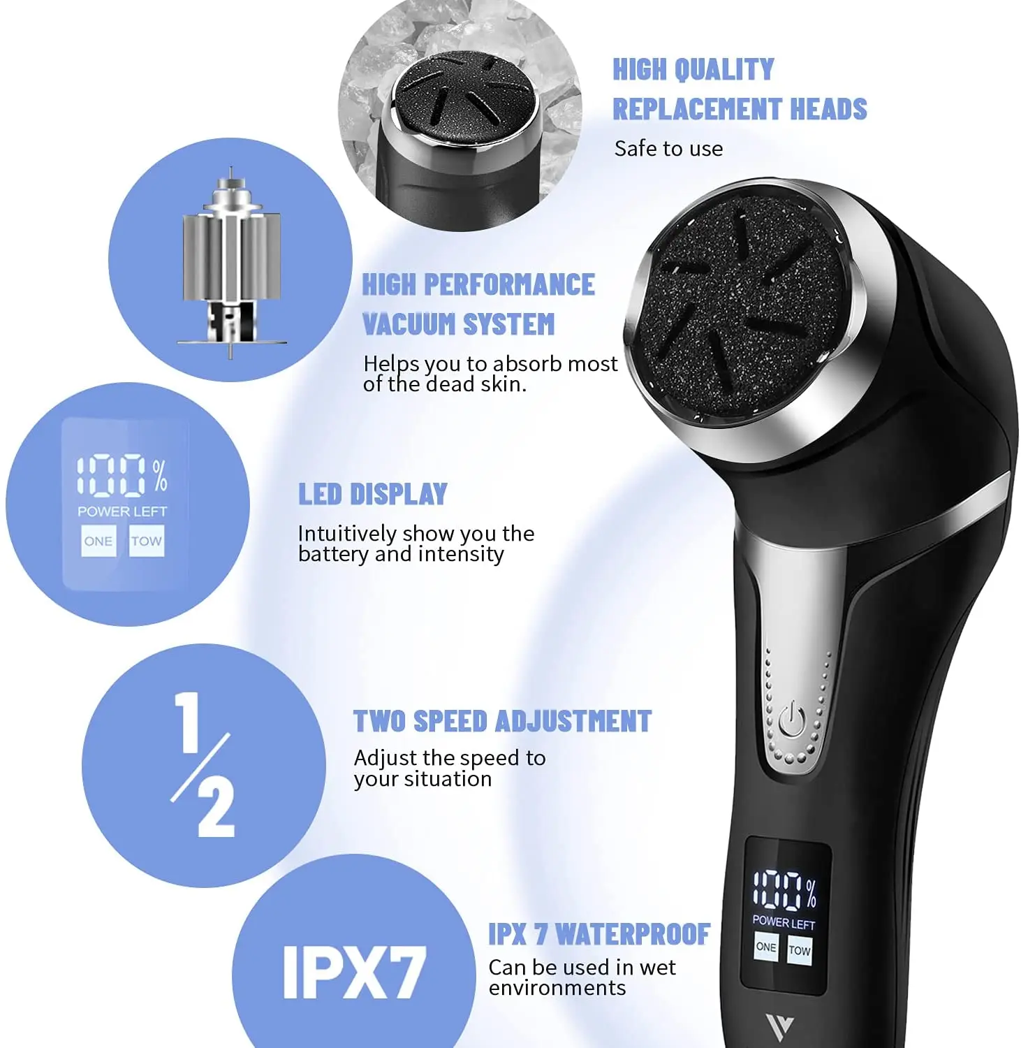 Rechargeable Electric Foot Peeler Pedicure Callus Remover Foot Grinder Calluses Exfoliating Vacuum Cleaner Peeling Machine black 3