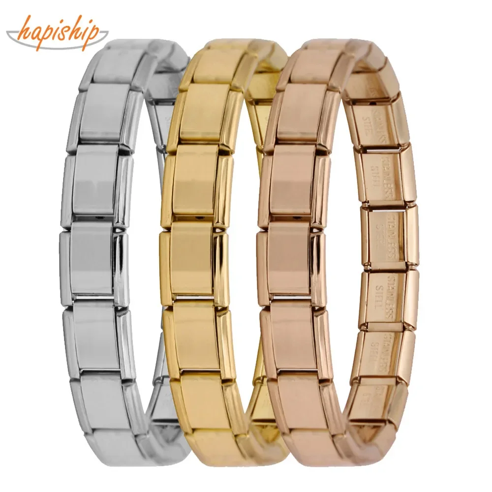 Happishop – Bracelet à breloques en acier inoxydable pour femme, bijou Itanlian élastique, largeur 9mm, à la mode, nouvelle collection