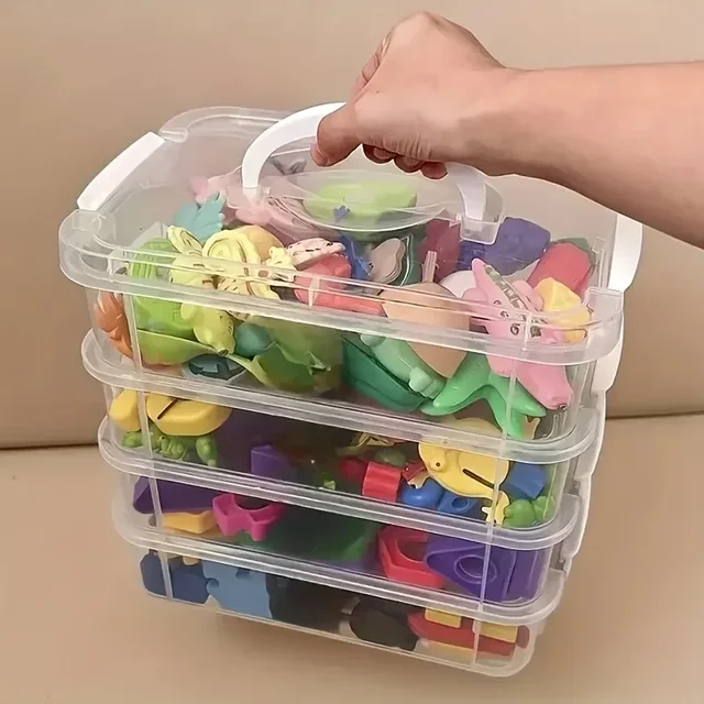 Boîte de rangement empilable Extra Large à 4 niveaux avec couvercle, organisateur en plastique transparent, boîte de rangement pour blocs de construction de jouets 2
