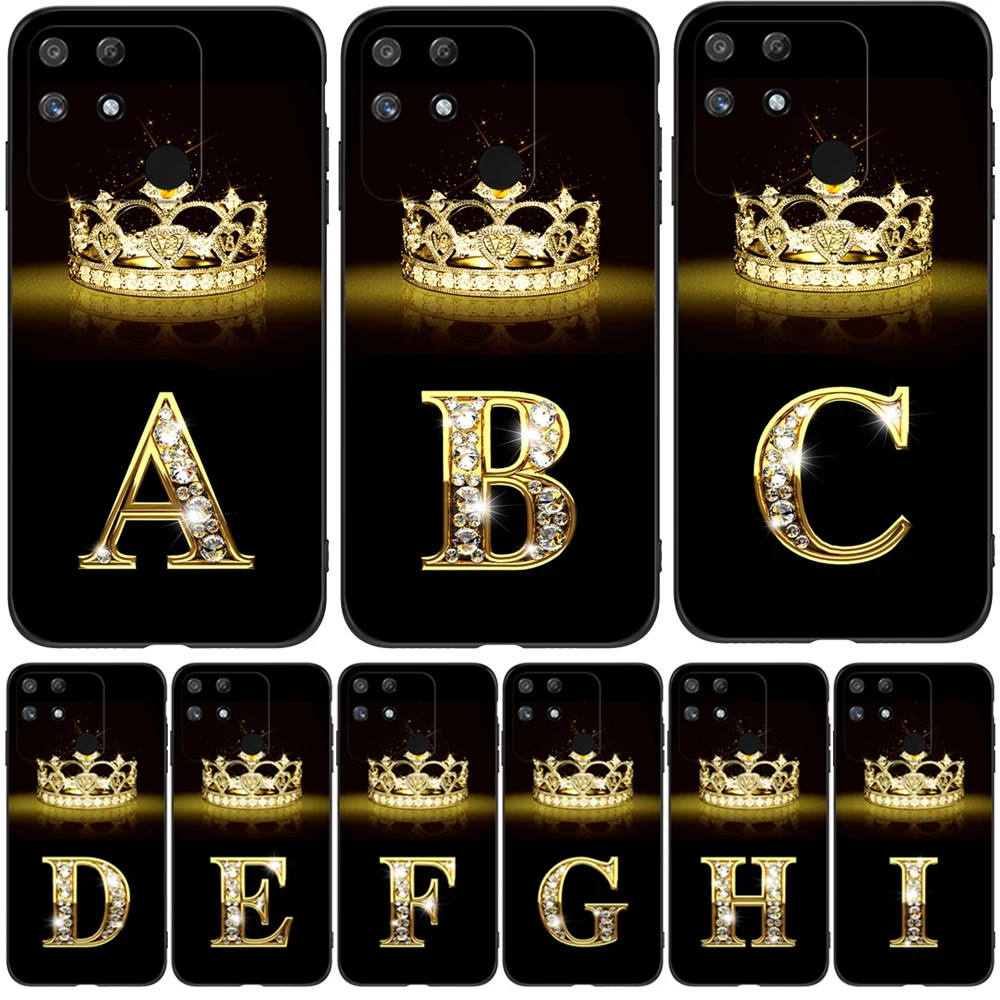 For Realme Narzo 50A Case 6.5Inch For Oppo Realme Narzo50A 50 A Case Rmx3430 Phone Case Black Tpu Case Gold Letters