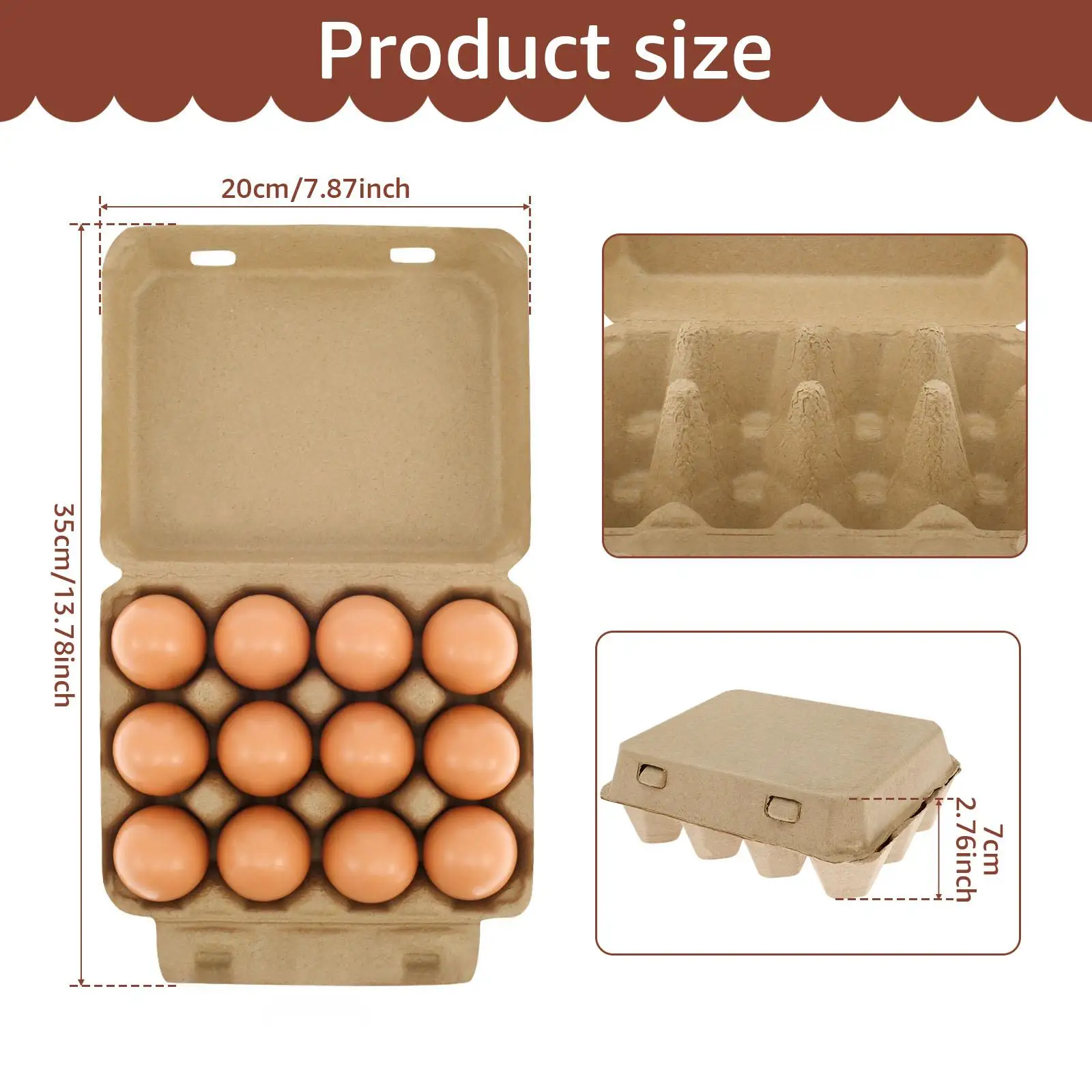 20/30Pcs Egg Boxes Cardboard for 12 Eggs, 1/2 Dozen Pulp Egg Cartons, Recyclable and Biodegradable Trays for Home Kitchen