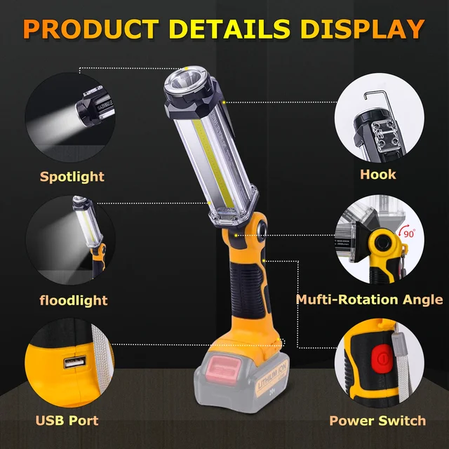 Dewalt 무선 LED 작업등 및 야외 손전등, 휴대성과 강력한 조명의 완벽한 조합