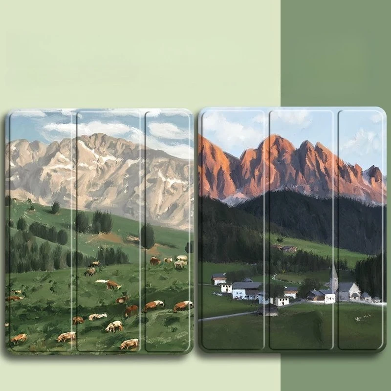 Green Cattle and Horses in the Mountains - Protective iPad Case