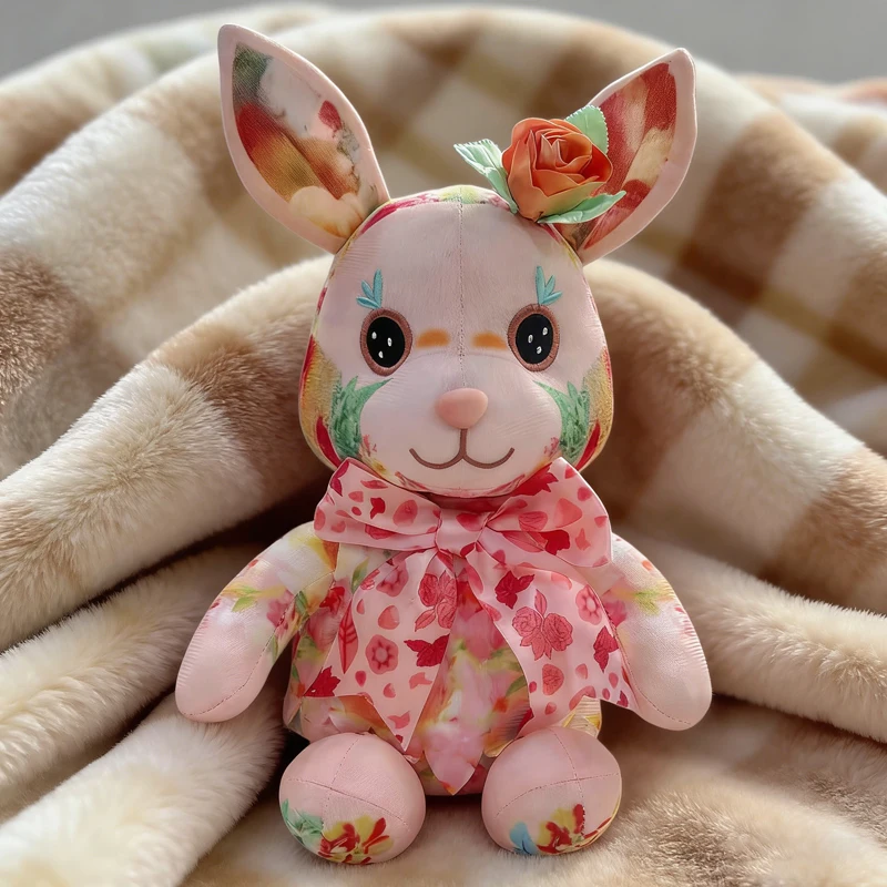 Peluche Lapin Fleuri Rose | Doudou Floral Doux pour Enfant