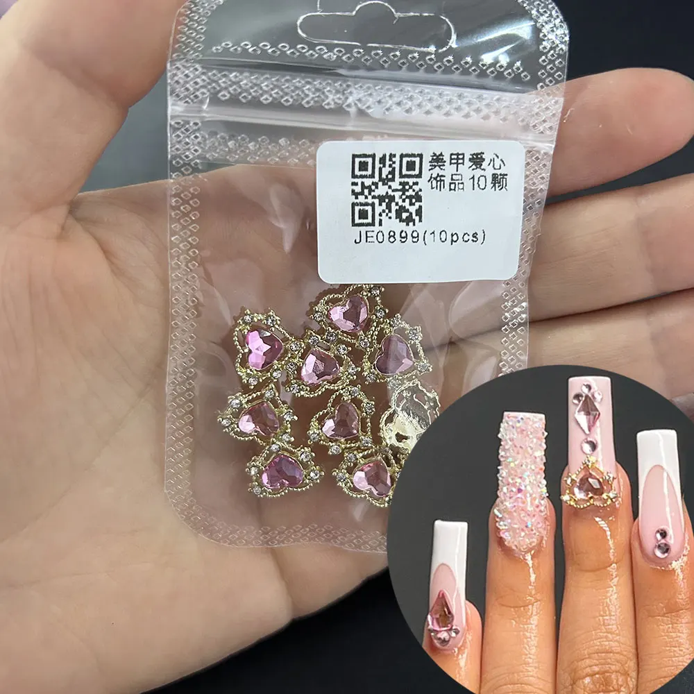 

10pcs Love Heart Nail Art Charms Valentine's Day Luxury Diamond Shining Crystal Stones Glitter Heart Shape Rhinestones Nail Gems