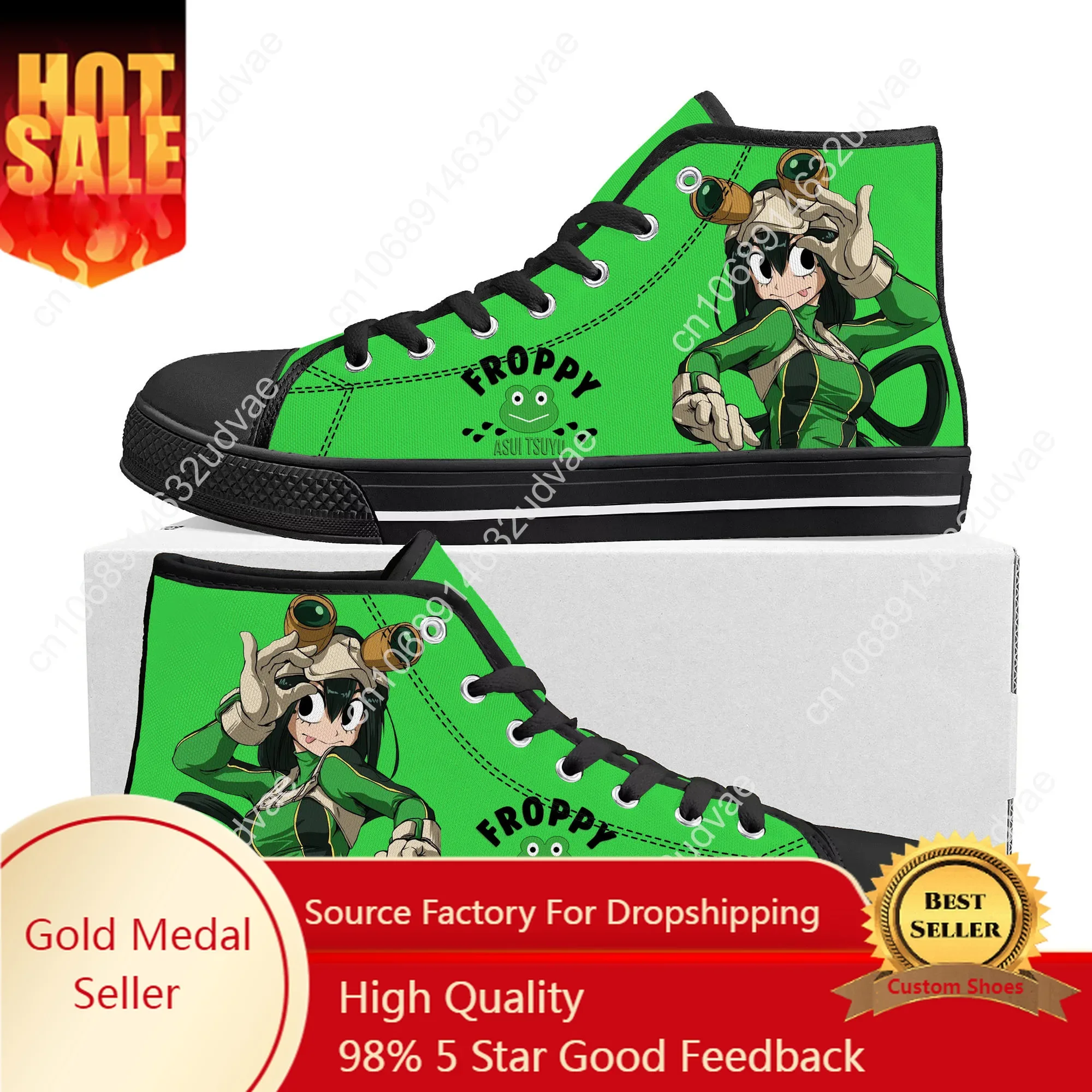 

Anime Asui Tsuyu My Hero Academia High Top Sneakers Mens Womens Teenager High Quality Canvas Sneaker Couple Shoes Custom Shoe