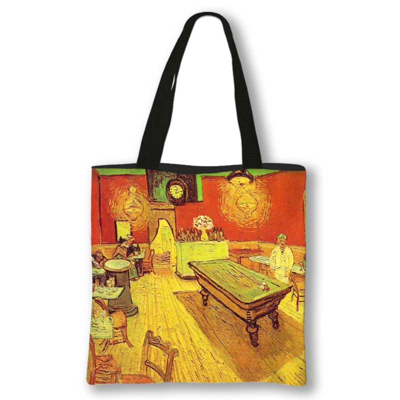 Oil Painting By Van Gogh Shopping Bags Blossoming Almond Tree / Starry Night Women Handbag Canvas Shoulder Bags Casual Totes 