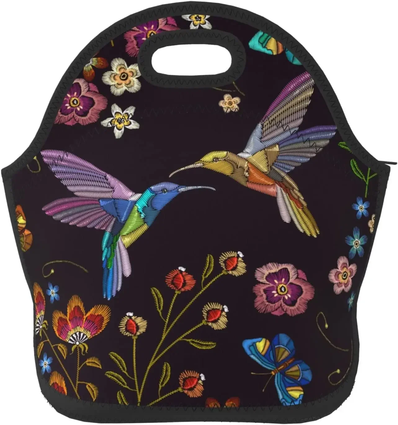 

Vintage Hummingbird Butterfly with Flowers Design High Capacity Lunch Tote Insulated Lunchbox for Women Adults Teens Students