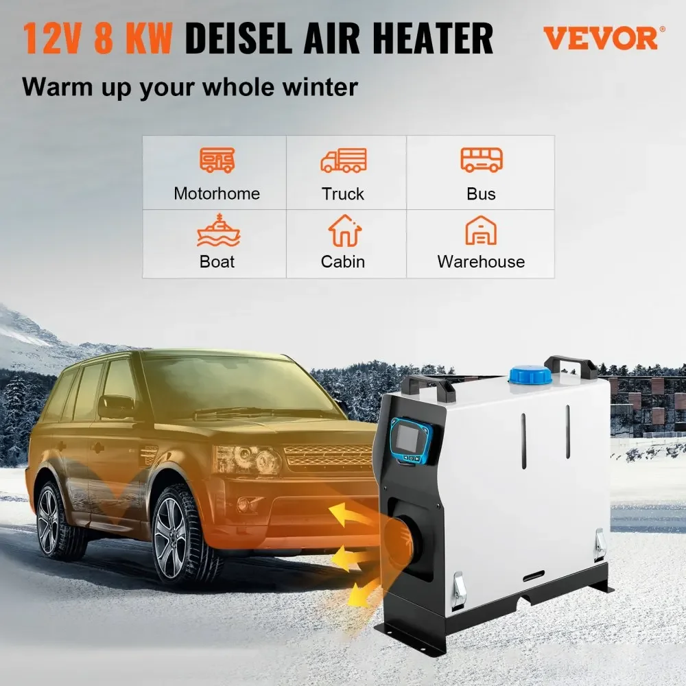 VEVOR Diesel Air Heater All in 1 8KW Parking Heater 12V Truck One Air Outlet, with Red LCD Switch