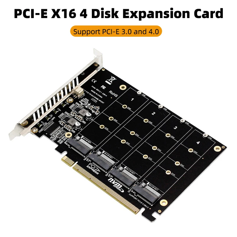 

PCI-E Signal Split Array Card NVME 4 Disk Expansion Card Supports SSD/M.2 PCI-E Device of M.2 NVME Protocol of Hard Disk