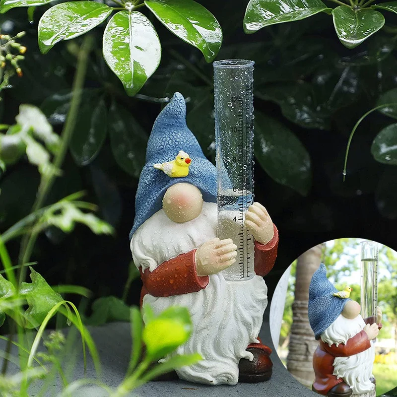 

Cute Rain Gauge Ornament Funny Dwarf Garden Resin Statues Creative Gift Crafts Outdoor Rain Gauge Tool Elves Doll Garden Decor