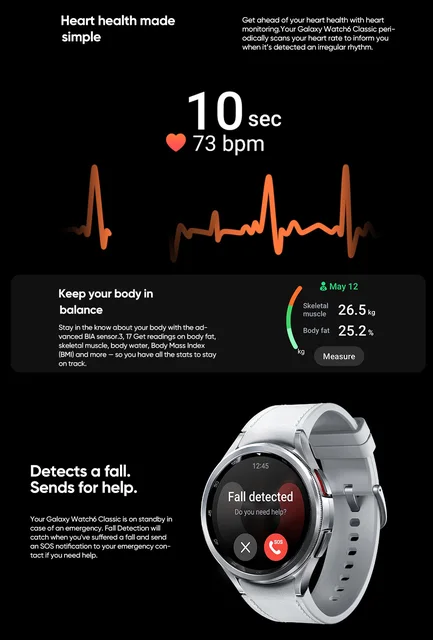 Samsung Galaxy Watch 6 Classic 43/47mm Smartwatch Super AMOLED Display  Blood Pressure Measurement Fitness Watch For Galaxy S23 - AliExpress