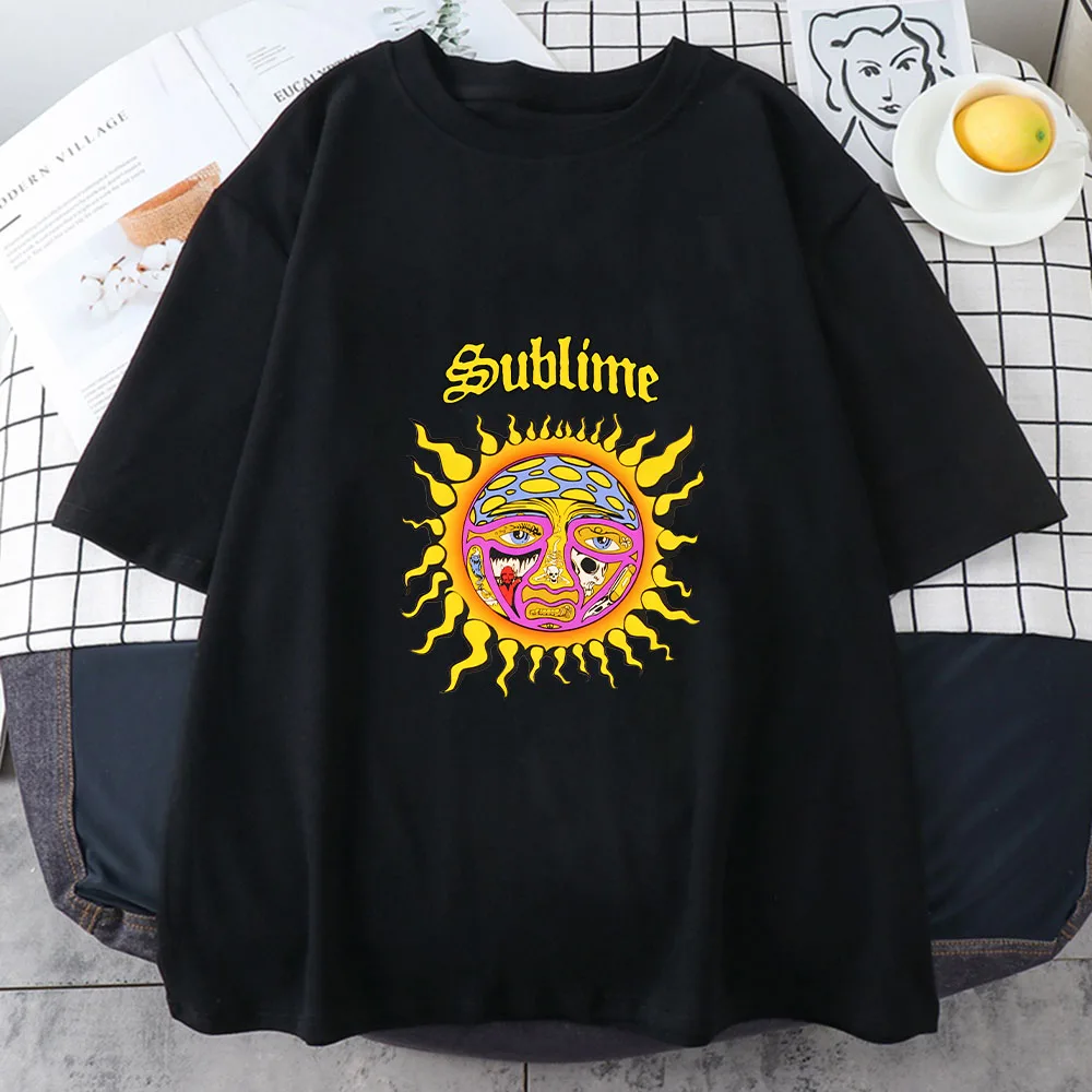 

Sublimee Sun Short-sleeved T-shirt for Women Summer Tide Anime Print 100% Pure Cotton Tops Casual O-neck Comfortable Clothing