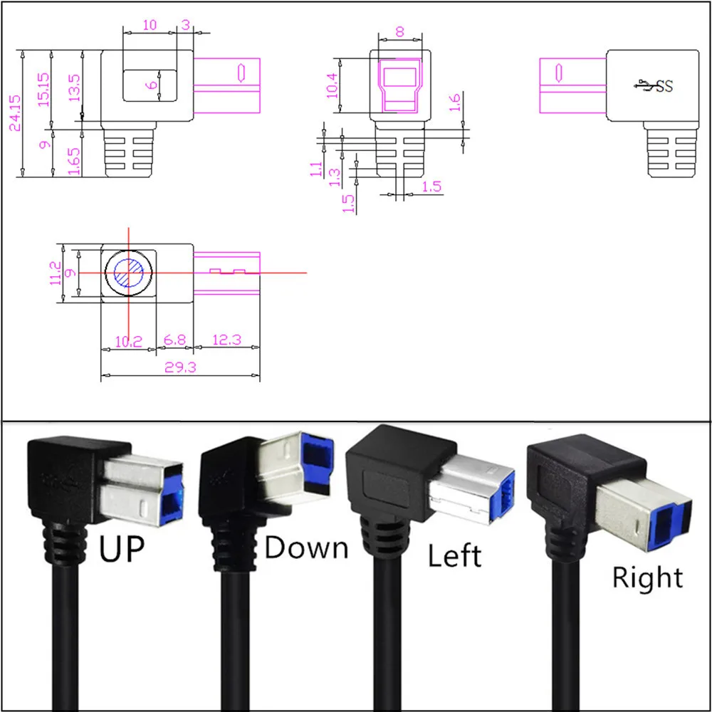 Super Velocidade Usb 3.0 Cabo Usb-a Macho para Usb-b 3.0 Macho 90 Graus Angeld tipo b Cabo Substituição Usb3.0 Dados Transferência Cabo Cabo - Imagem 6
