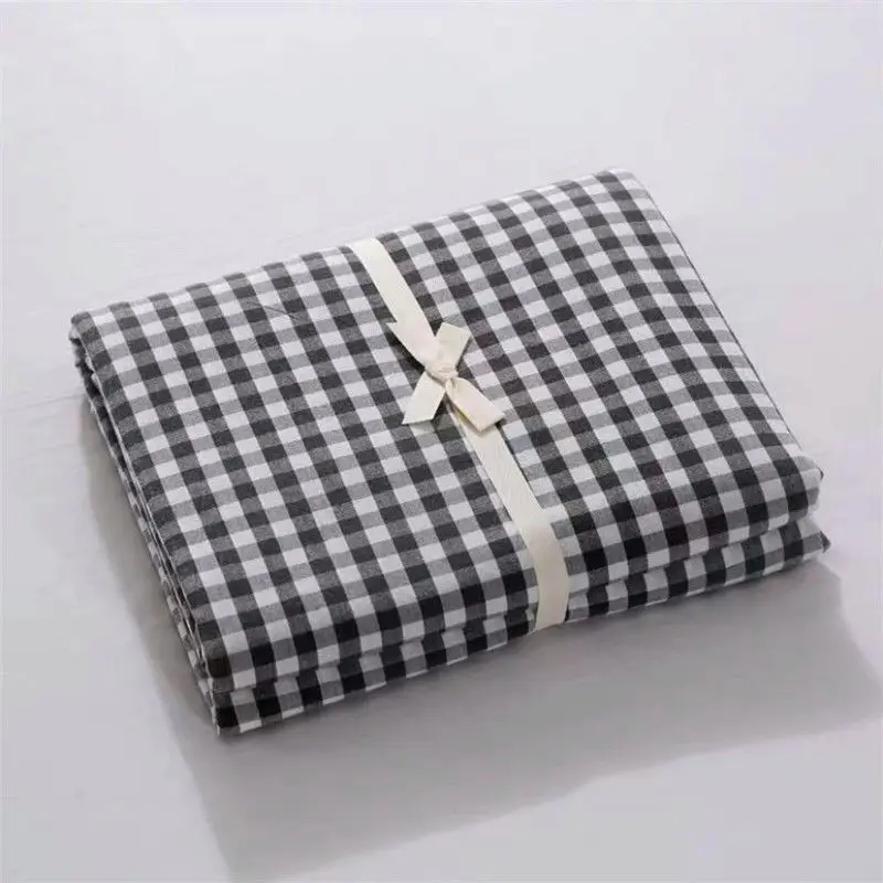 Washed Cotton Bedding Sheets Bedroom Household Plaid Flat Sheet Soft King Queen Full Size Students Dormitory Mattress Cover New 6