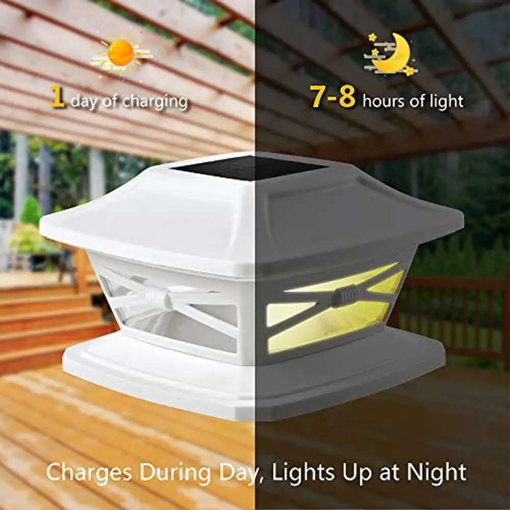 Solar LED Post Cap Lights 8 Pack 4x4 5x5 6x6 Wooden Posts Bright Warm White Light Cordless & Waterproof Includes Different Bases
