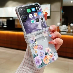 Colorful Flowers Pattern Transparent Folding Phone Case - Clear Shockproof Hard Back Cover for Xiaomi Mix Flip2 (A743)