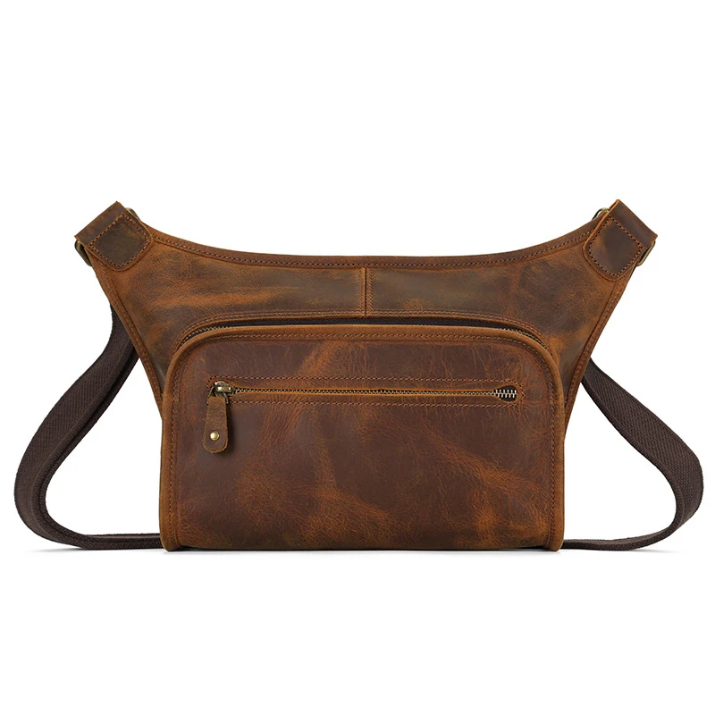 

2023 New Style Men's Leather Chest Bag Retro Single Shoulder Crossbody Bag Multi-functional Shoulder Bag For Male Travel Bagpack