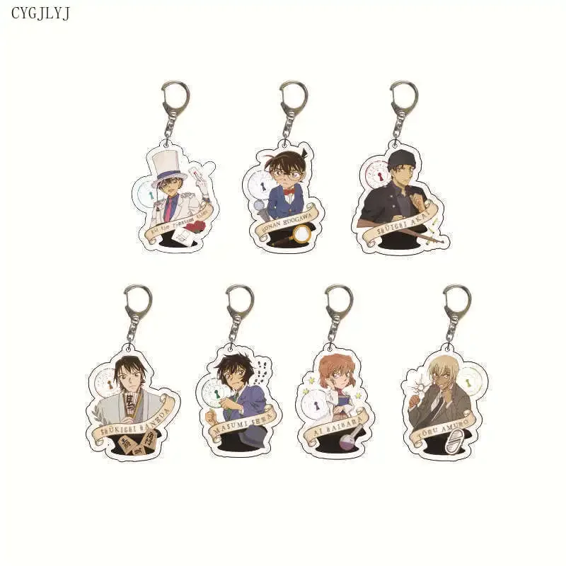 

New Cartoon Detective Conan Keychain Conan Edogawa Haibara Ai Mouri Ran Cosplay Figures Acrylic Key Chain For Women Men Jewelry