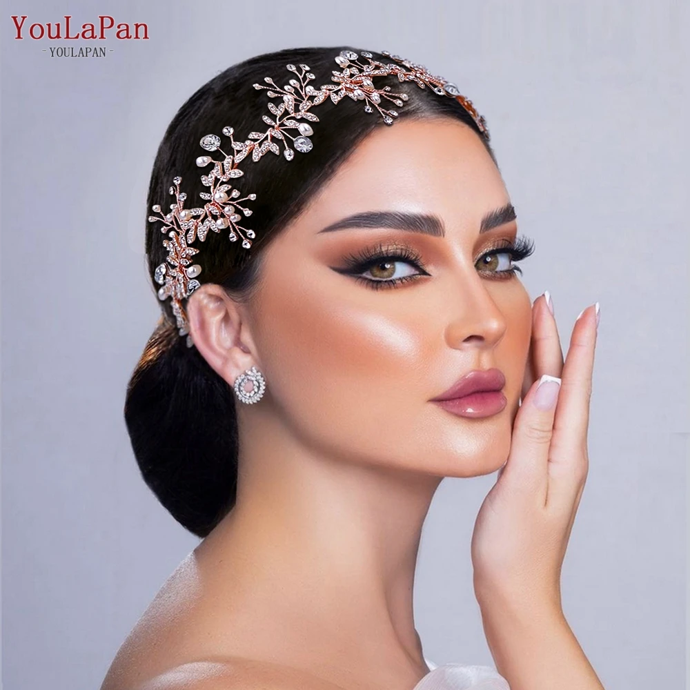 YouLaPan 3 Colors Wedding Headpiece Rhinestone Bride Hair Accessories Alloy Leaf Woman Hair Vines Headband Bridal Jewelry