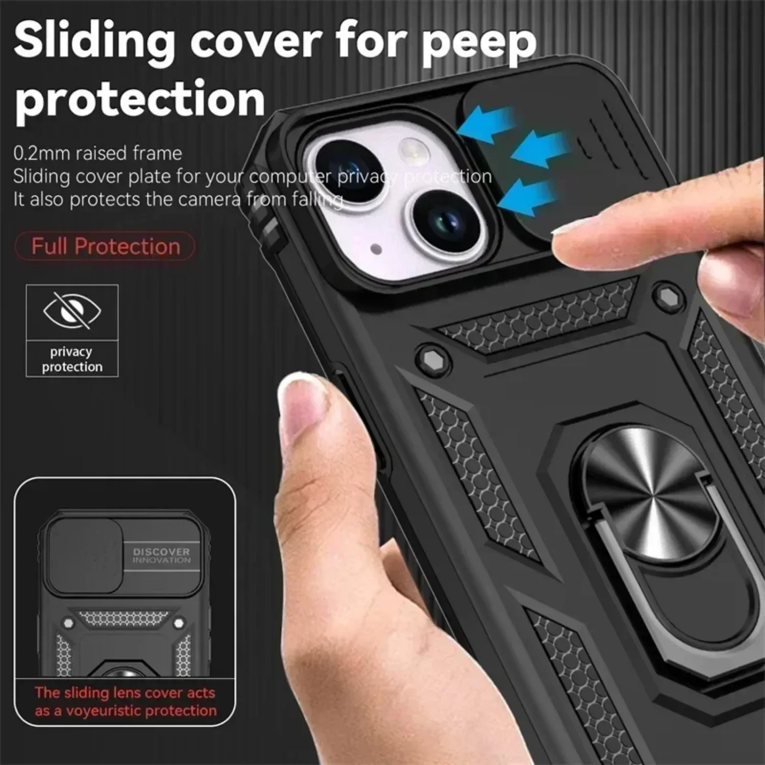 Armor Case with Rotating Ring Stand and Slide Camera Lens Cover - Military Grade Protection