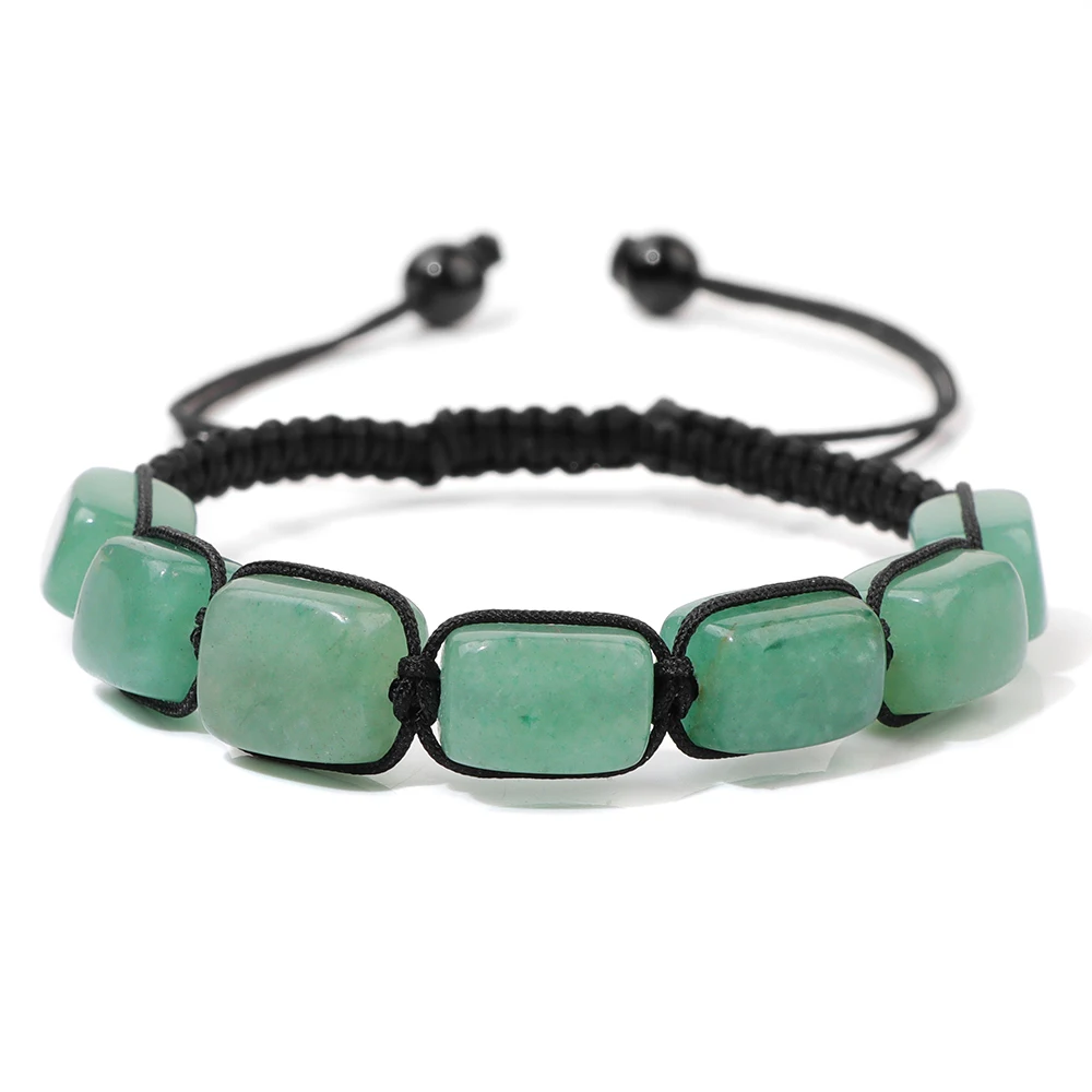 Quadratisches grünes Aventurin-geflochtenes Armband, verstellbare Wickelseil-Armbänder für Damen und Herren, 7-Chakra-Energie-Armreifen, Meditationsgeschenk