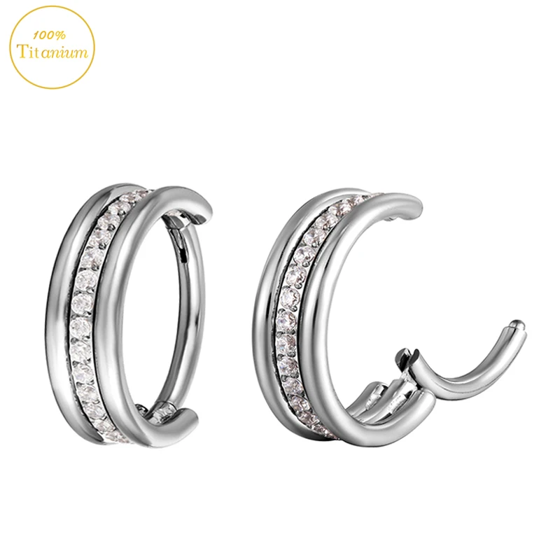 G23 Titanium Septum Piercing Nose Rings Zircon Series Hoop Hight Segment Clicker Earrings Ear Cartilage Helix Piercing Jewelry