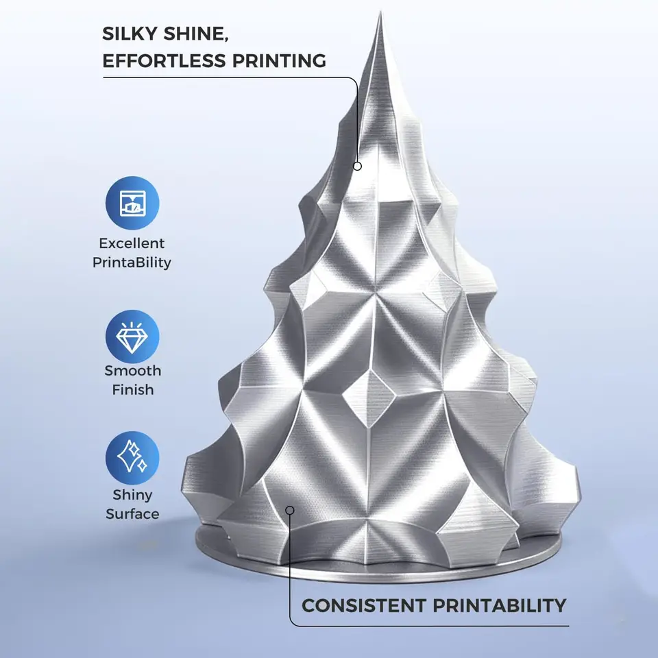 3D Filament 1.75, Shiny Silk PLA Filament with Smooth Silky Surface,Dimensional Accuracy +/- 0.02mm,Silk Silver 250G image 4