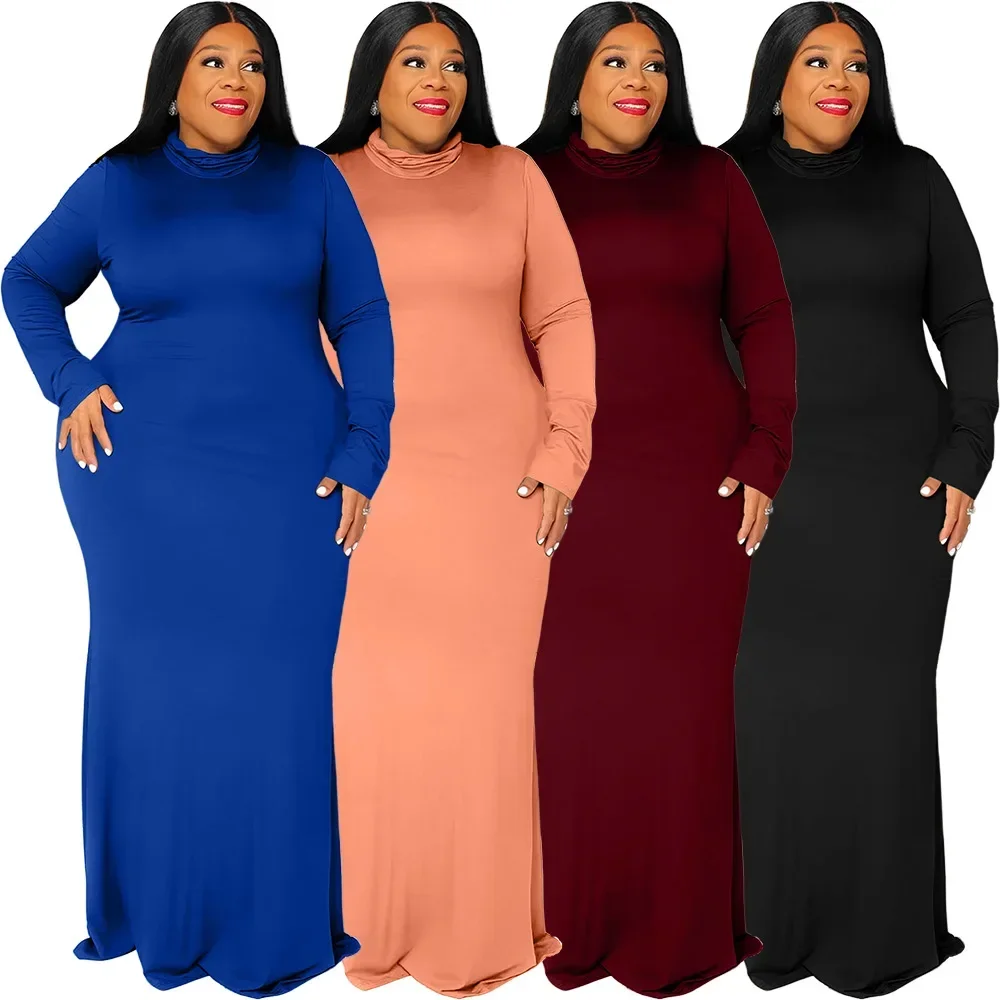 

2024 Women's High Neck Long Sleeve Casual Dresses Plus Size Vestido Dress 3XS-10XL 4XL 5XL 6XL 7XL 8XL 9XL XXXXXXXXXXL