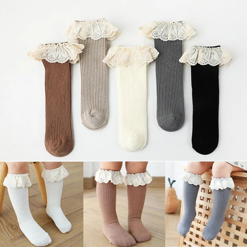 Baby Girls Knee High Socks Long Kids Soft Cotton Lace Stuff Princess Children Sock Ruffle 0-8 Years Leg Warmers Cute Girl Socks 1