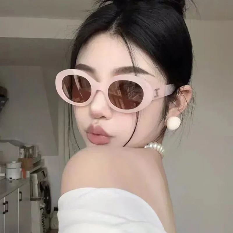 

Retro-Vintage Round Pink Cateye Sunglasses UV400 Women Fashion CeleDe Acetate Goggles Triomp Oval Frenc High Street Snap Glasses