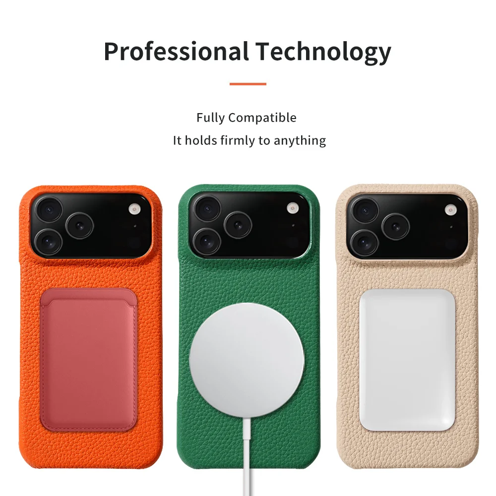 Luxurious Lychee Leather Magnetic Phone Case with Magsafe