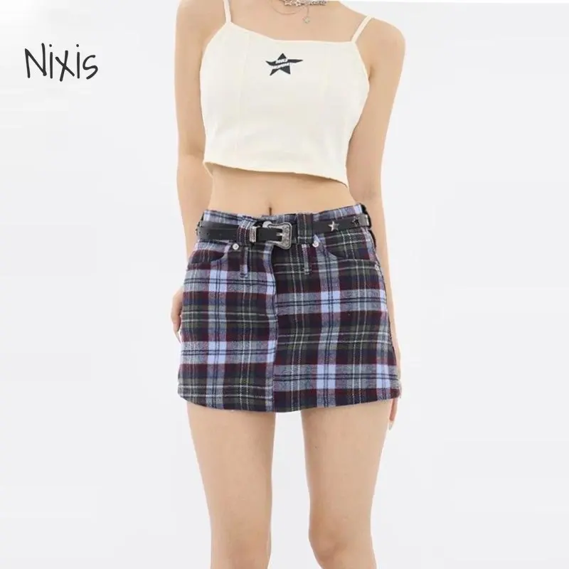 Slim Plaid Short Skirt for Women Summer Preppy Style High Waist A-line Mini Skirt Vintage Korean Fashion Female Clothing