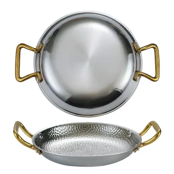 304 stainless steel Spanish seafood rice pot Commercial crayfish plate Flat bottom stewed rice pot Double ear frying pan hotpot