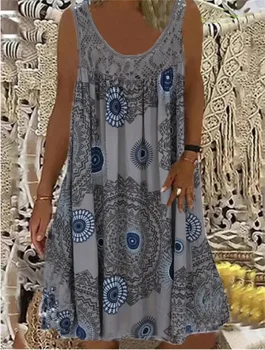 Plus Size Women's Fashion Digital Printed Off Shoulder Sexy Camisole Loose Fitting Dress Ladies Sleeveless Lace Casual Dress