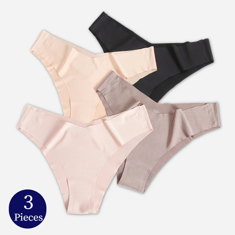 BZEL 3PCS/Set Women's Panties Silk Satin Seamless Underwear Skin