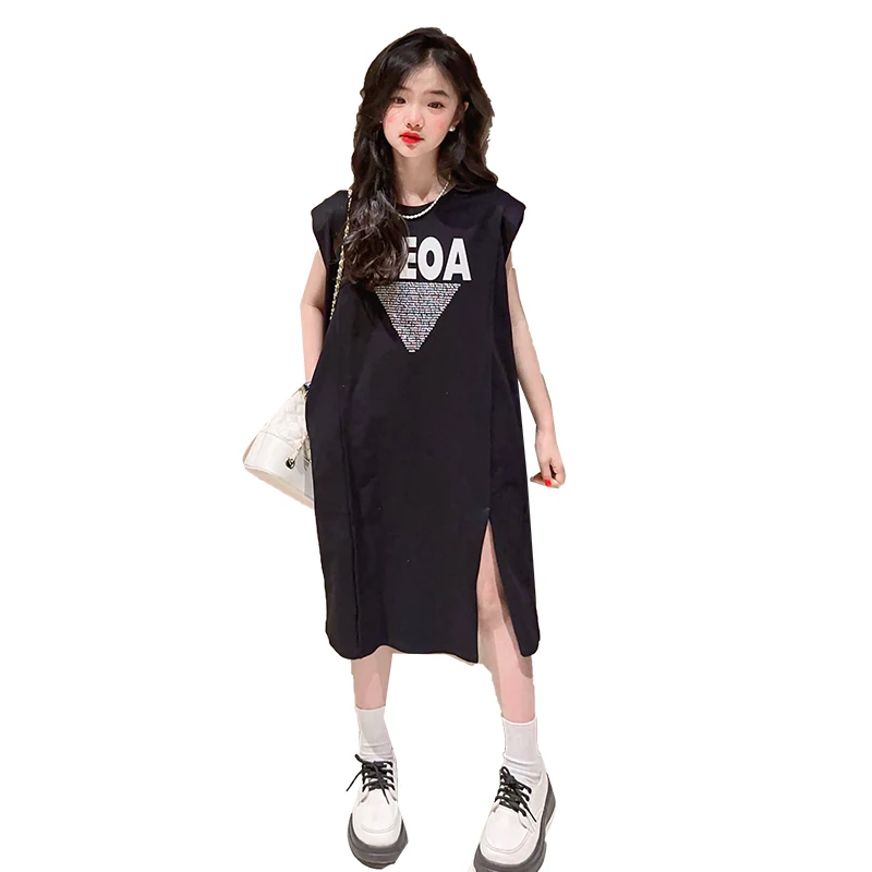 

Leisure Children's dresses Oversize Loose Big T shirt Dresses Side split Long Sports Dress Girls Children's Clothes one-pieces