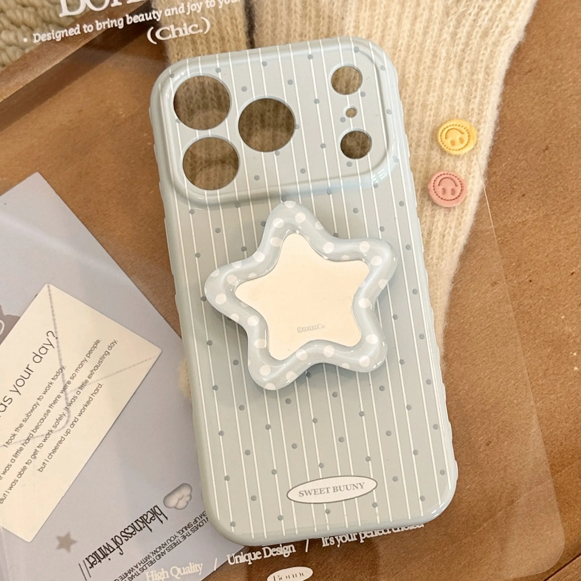 Cute Polka Dot Star Phone Holder Case with Shockproof Soft TPU Bracket Stand