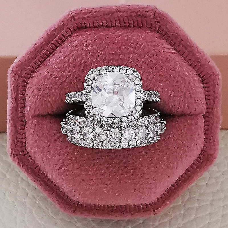 Rose Gold Color silver color bride Engagement Wedding Ring Set of for Women Christmas Gift Dating Jewelry R4955 silver ring,wedding rings,silver rings,gold rings,gold plated rings,gold plated silver ring